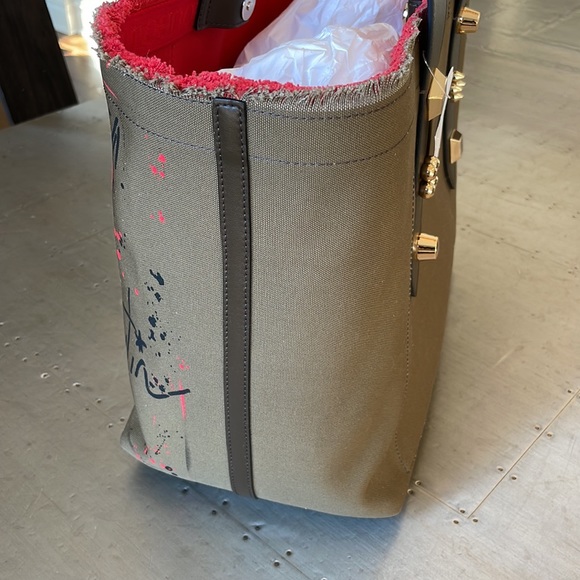 christian louboutin khaki green graffiti signature frangibus tote shopper bag - Picture 5 of 11